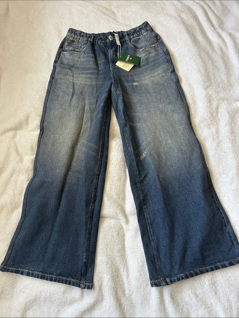 HALARA Faded Blue Wide Leg Jeans with Drawstring Waist